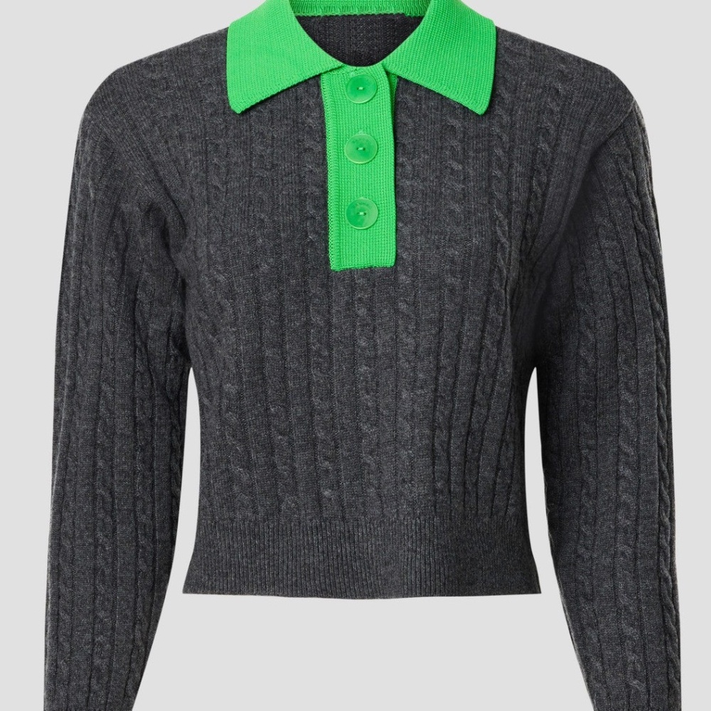 Sandro Reno Sweater with Green Contrast Collar, US 10